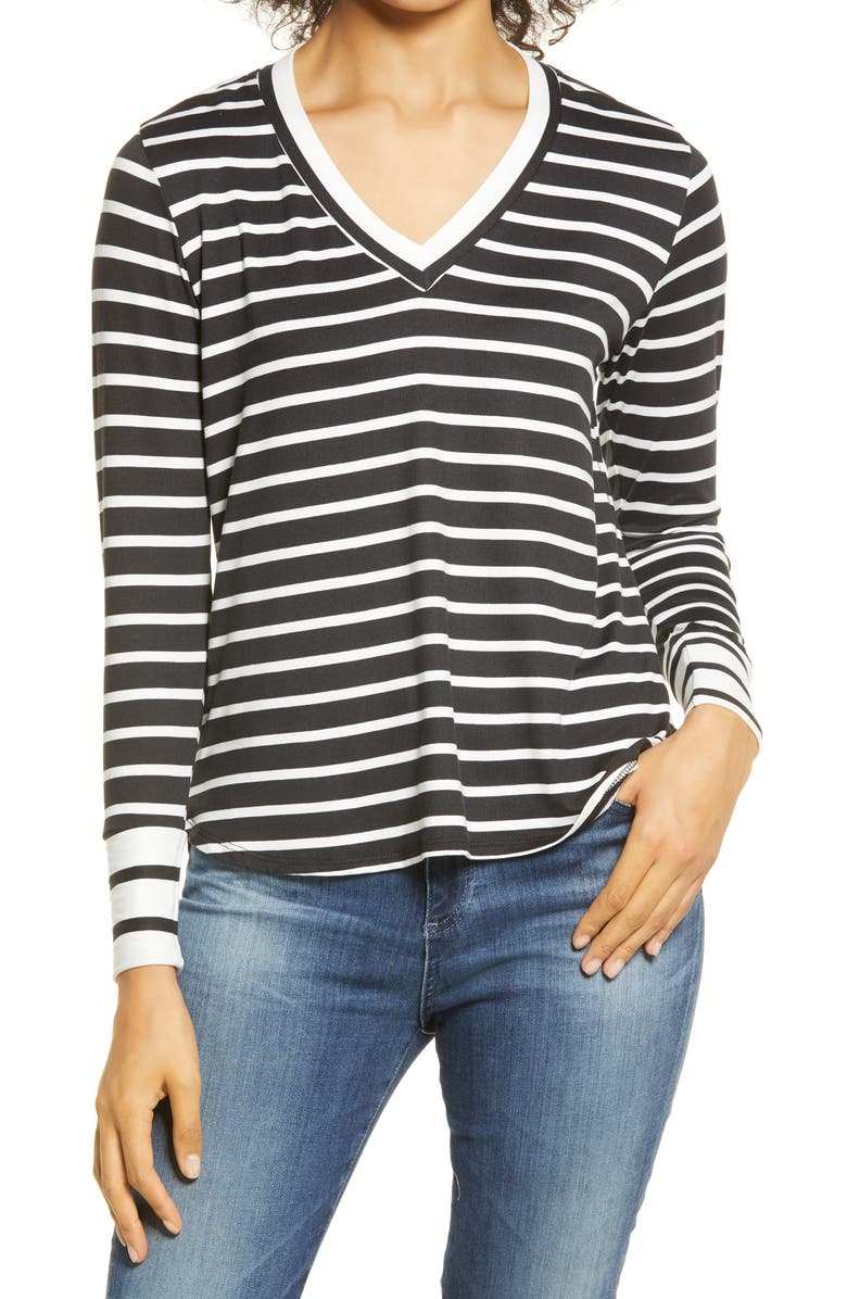 Bobeau Stripe V-Neck Butter Top, Main, color,