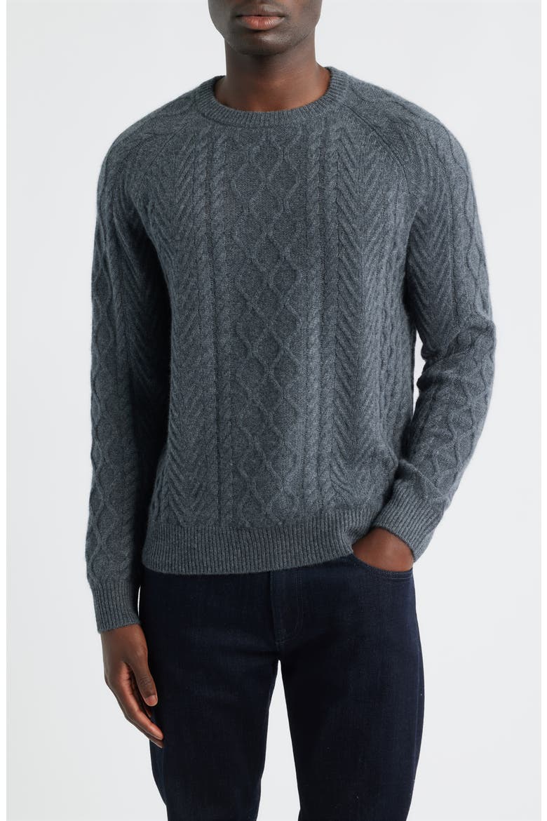 Cable Stitch Luxe Cashmere Sweater, Main, color, GREY EMBERS HEATHER