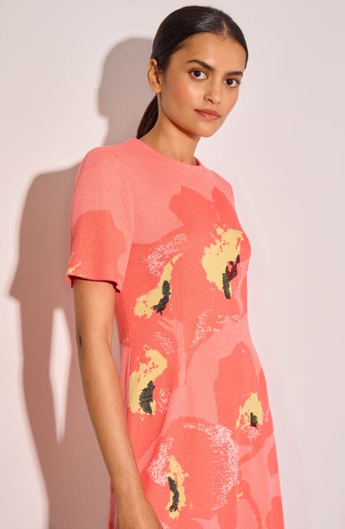 Ming Wang Floral Jacquard Knit A-line Dress In Pink