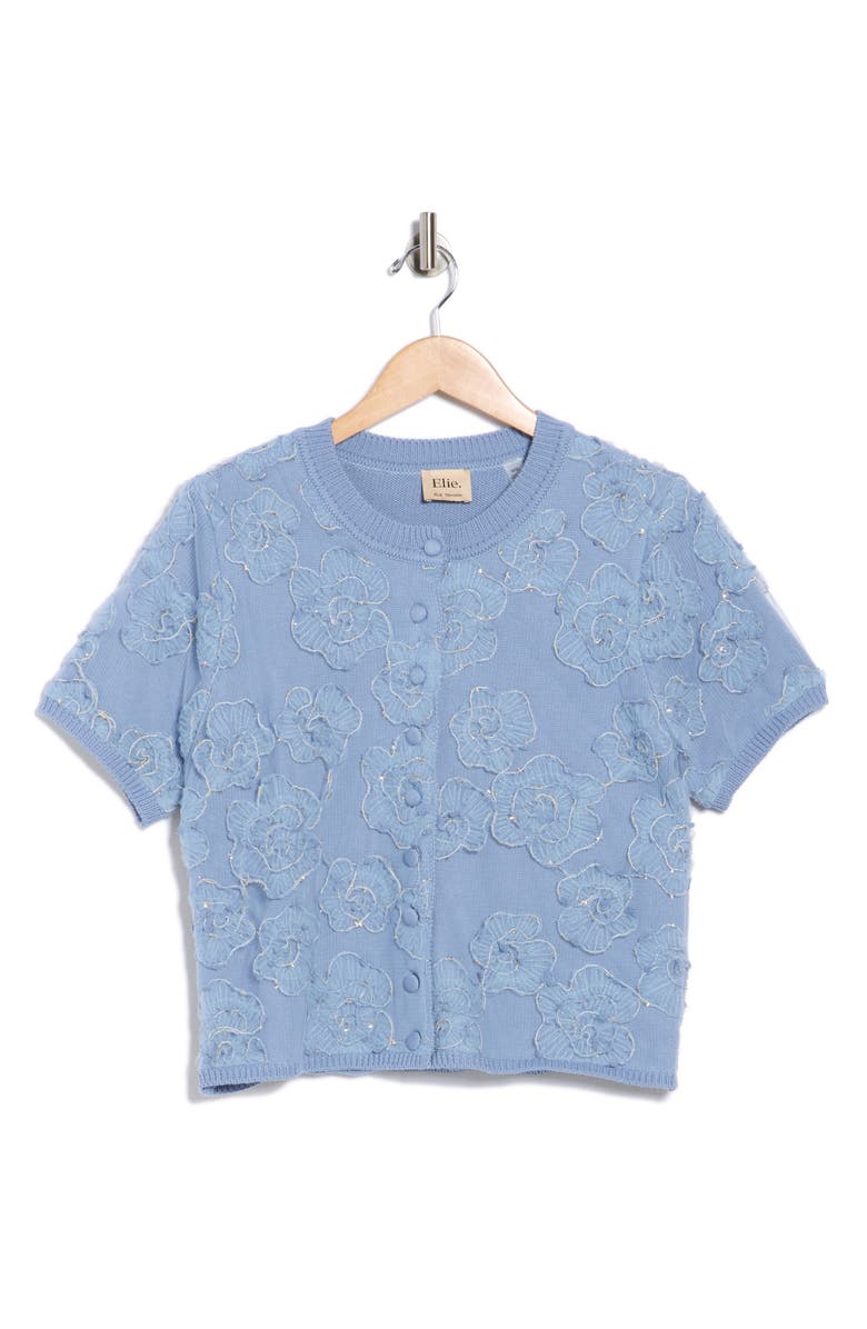 ELIE ELIE TAHARI Floral Embroidered Sweater Cardigan, Alternate, color, Chambray Blue
