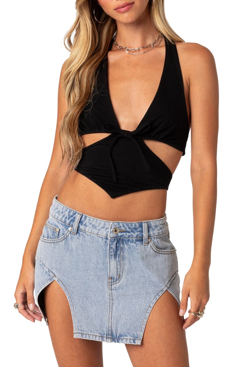 Cady Cutout Crop Halter Top, Main, color, BLACK