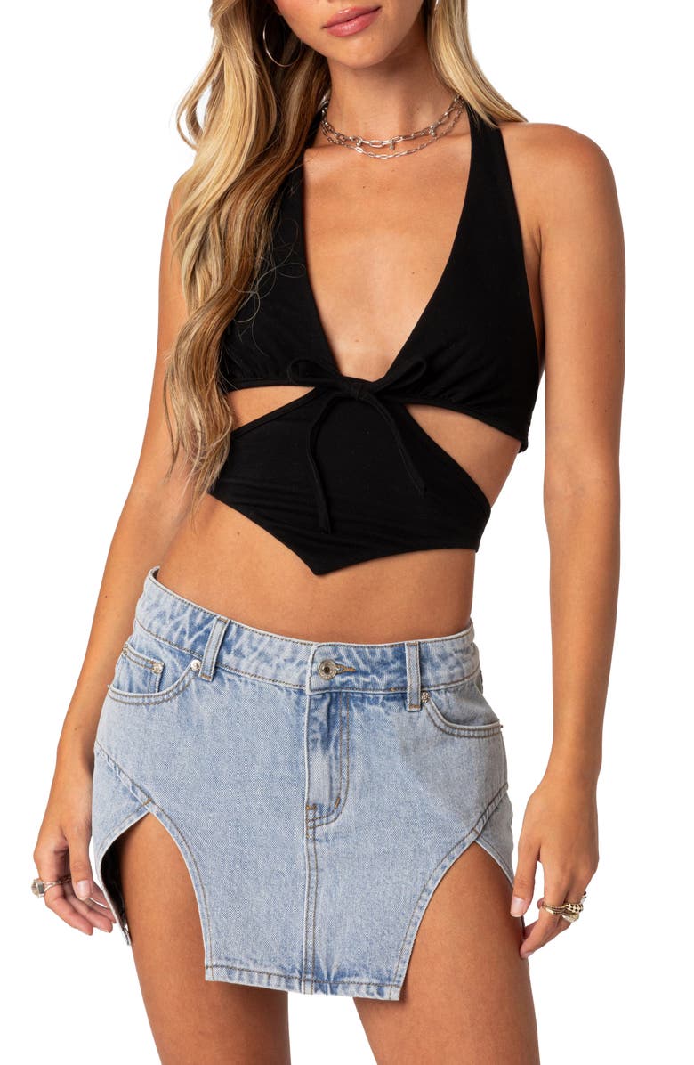 EDIKTED Cady Cutout Crop Halter Top, Main, color, Black