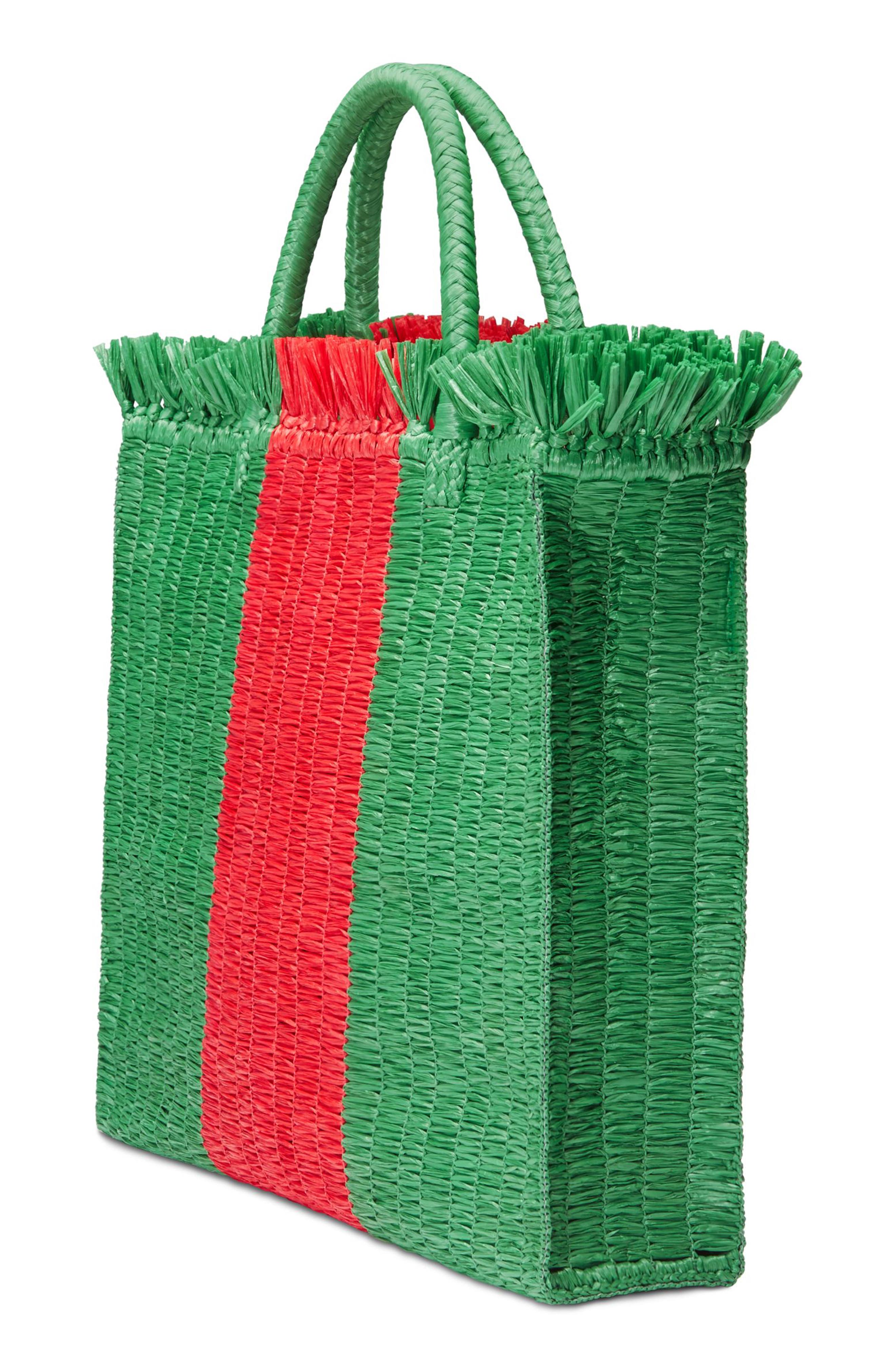 Gucci Web Woven Straw Tote, Alternate, color, 