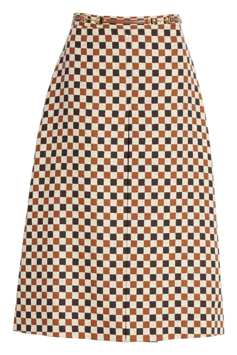 Leather Trim Pleated Skirt, Alternate, color, BROWN
