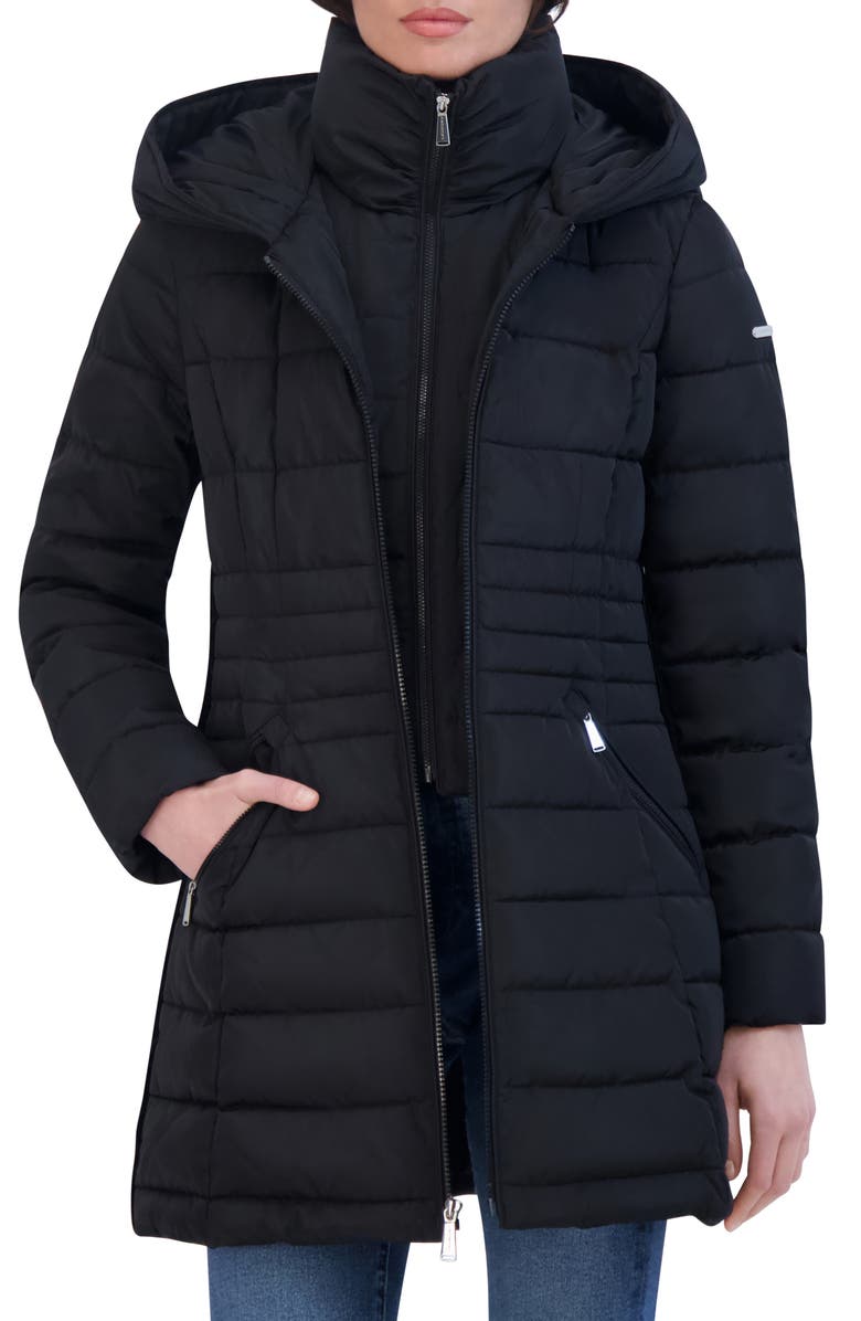 Laundry by Shelli Segal Quarter Bibbed Puffer Jacket, Main, color, Black