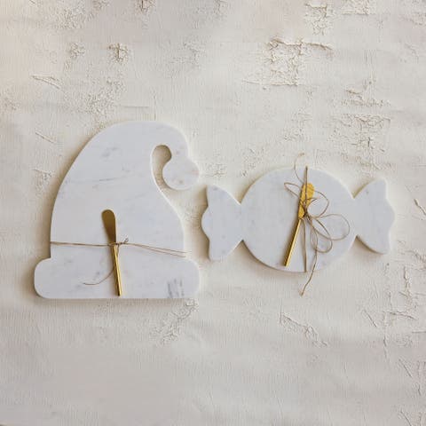 Marble Santa Hat Cheese Board Set with Gold Stainless Knife