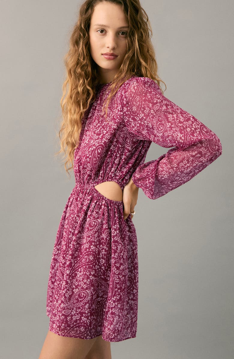 MANGO TEEN Paisley Cutout Long Sleeve Dress, Alternate, color, Maroon
