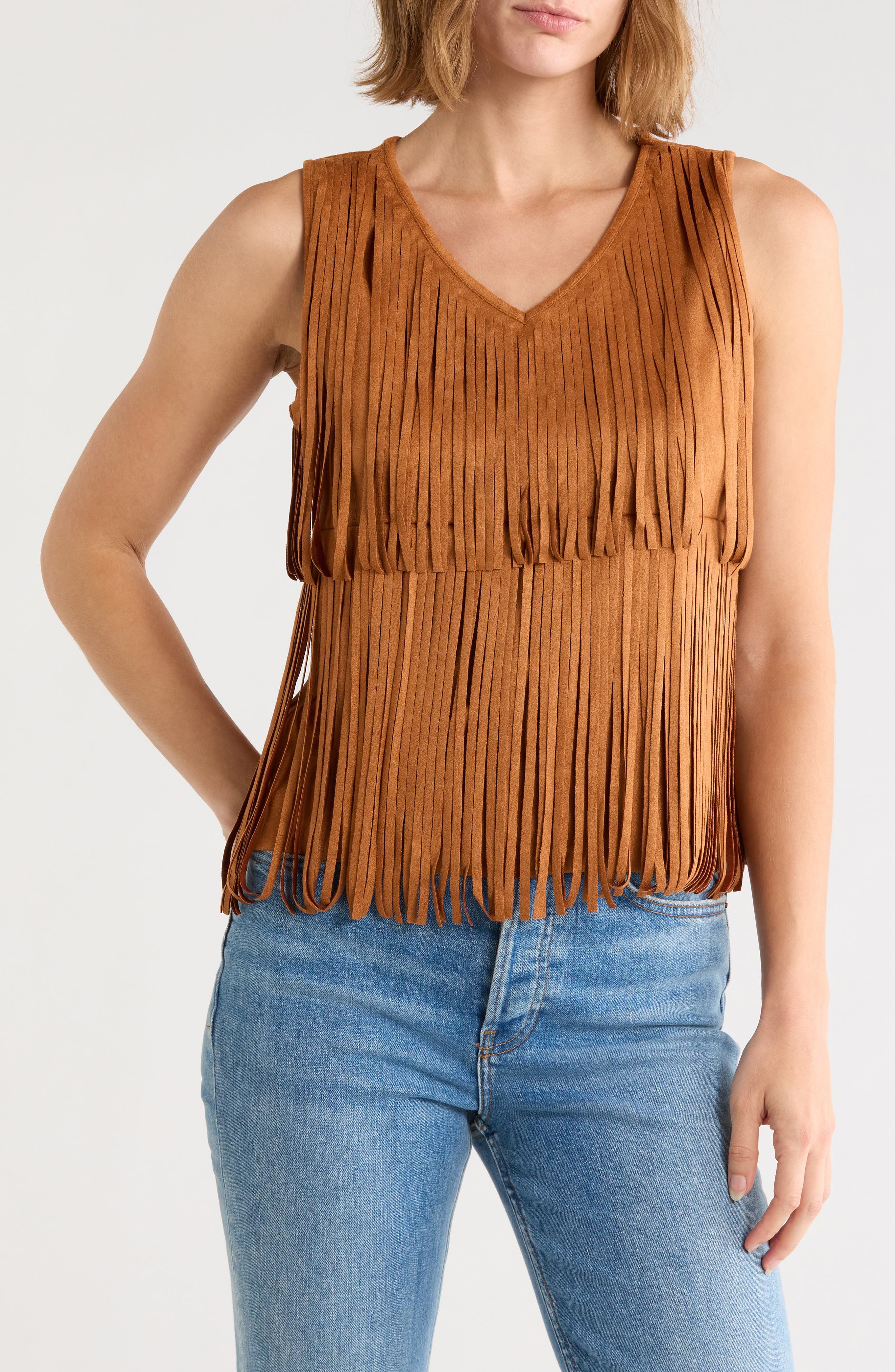 Tiered Fringe Faux Suede Tank