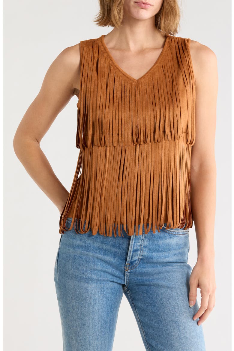 Tiered Fringe Faux Suede Tank, Main, color, CAMEL