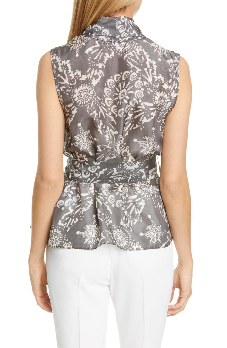 Brunello Cucinelli Floral Print Silk Wrap Blouse, Alternate, color,