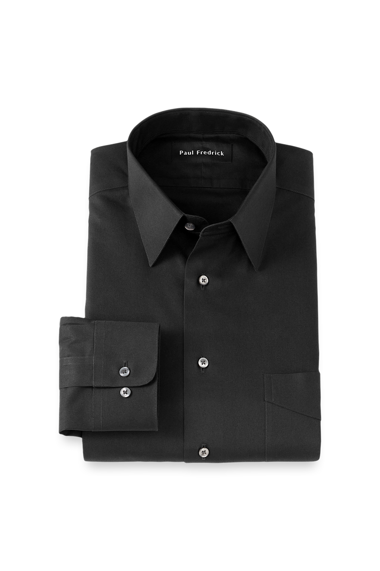 Tailored Fit Non-iron Cotton Pinpoint Solid Point Collar Dress Shirt, Main, color, Black