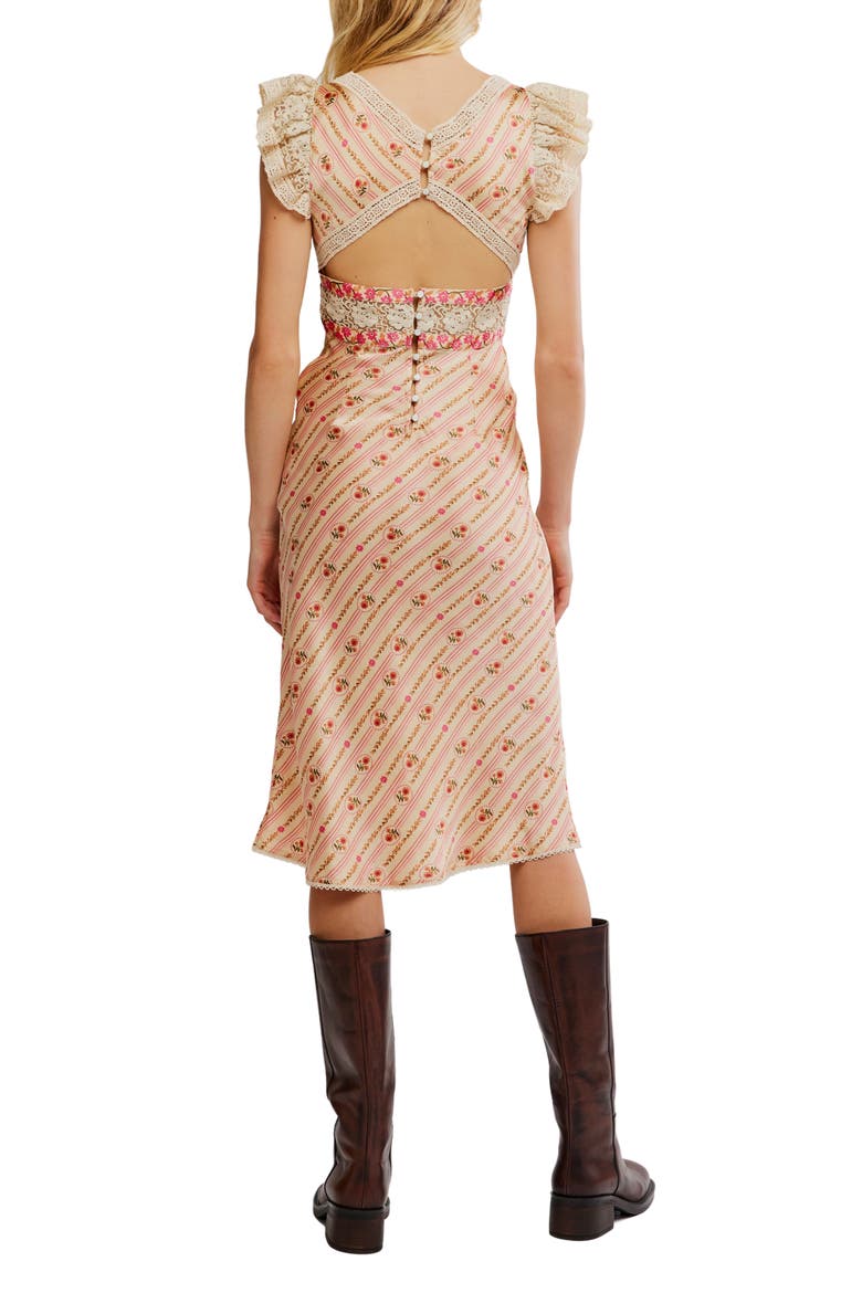 Bali Belle Floral Ruffle Satin Midi Dress, Alternate, color, SOFT PINK