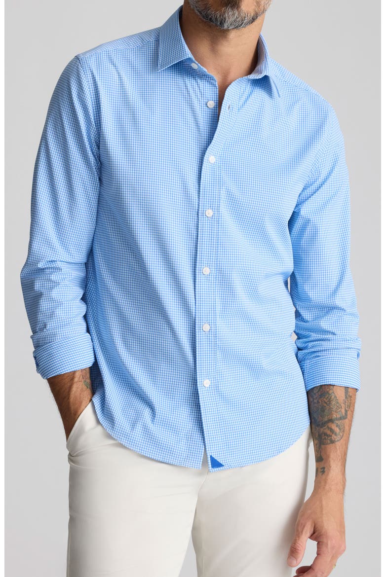 Bravo Microcheck Performance Button-Up Shirt, Main, color, BLUE