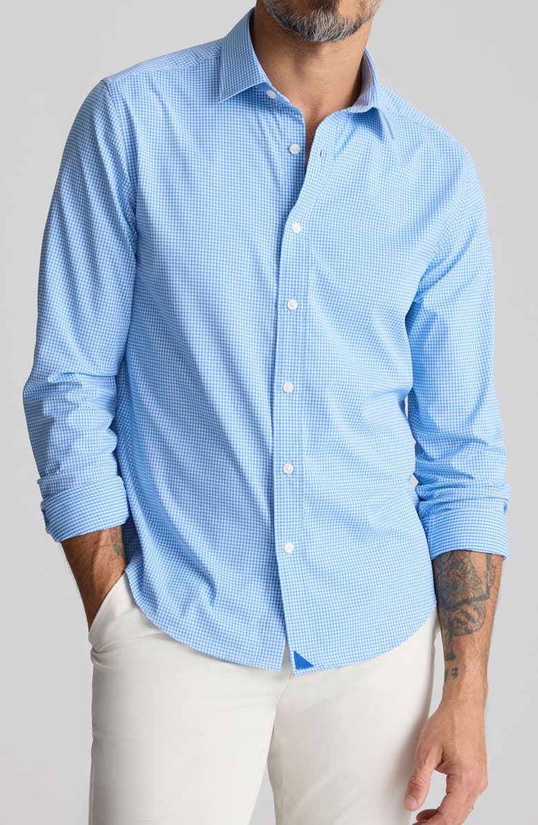 UNTUCKit Bravo Microcheck Performance Button-Up Shirt, Main, color, Blue