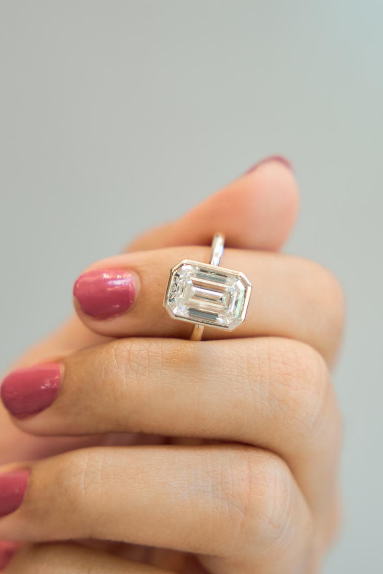 Solaire 14K Gold Emerald Cut Lab Grown Diamond Bezel Solitaire Engagement Ring - 5 Cts, Alternate, color, 14K Yellow Gold
