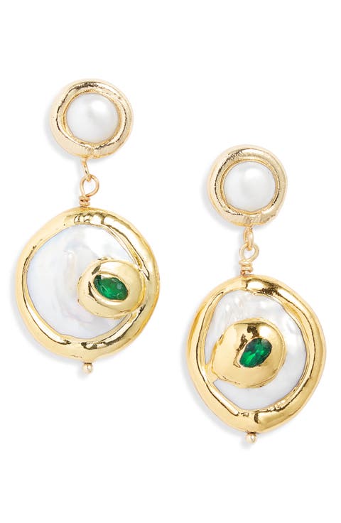Freshwater Pearl Disc Drop Earrings