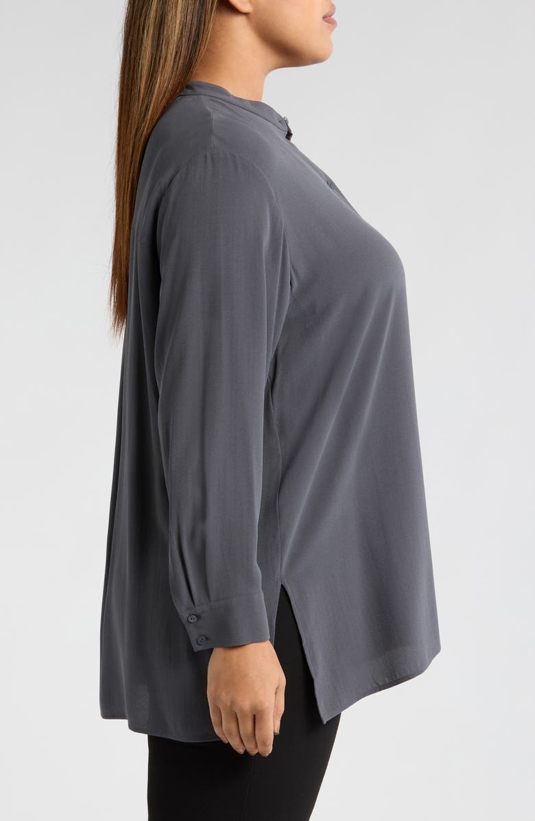 Eileen Fisher Band Collar Silk Button-Up Shirt, Alternate, color, 