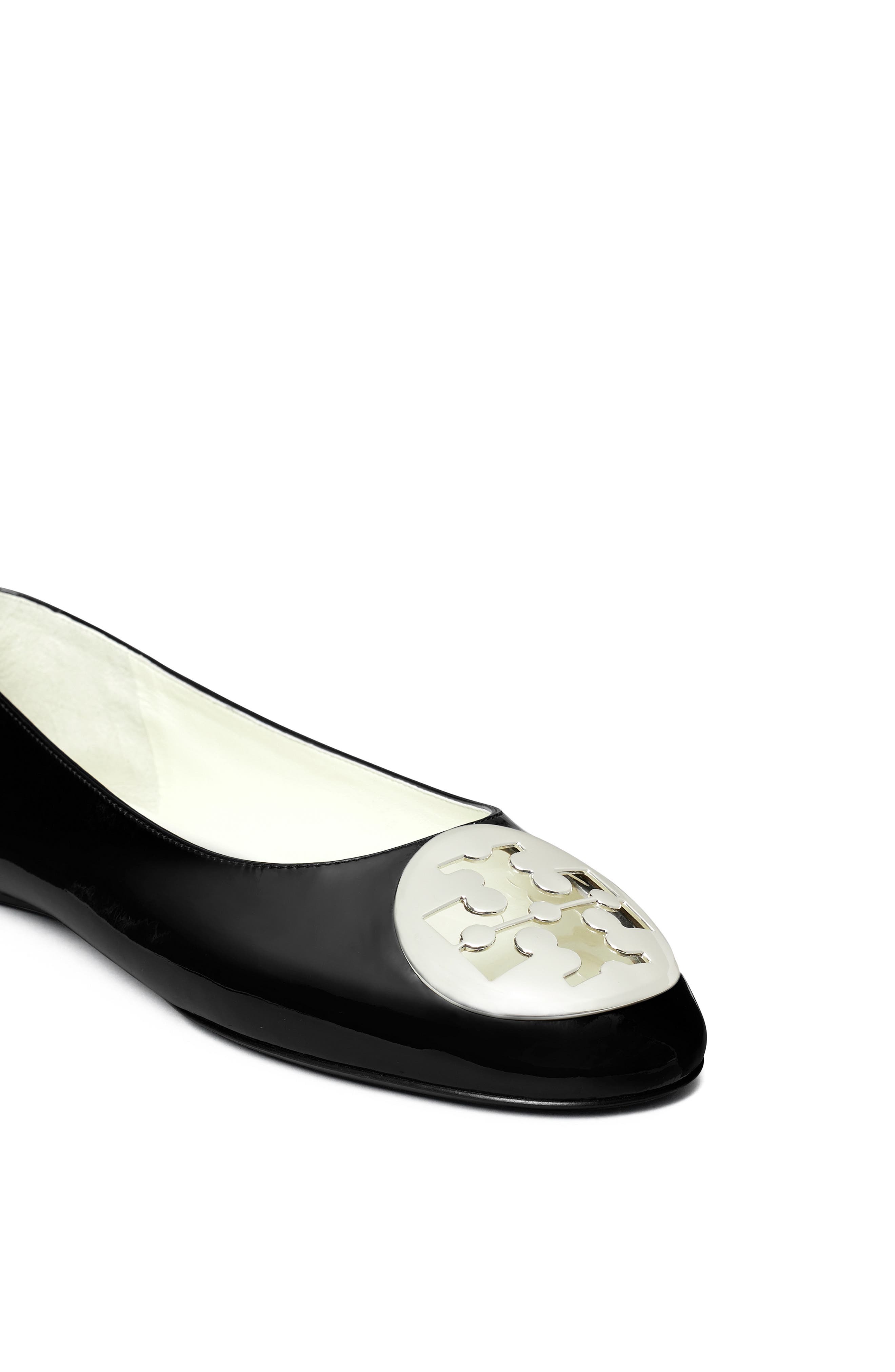 Tory Burch 'Reva' Ballerina Flat, Alternate, color, Perfect Black/ Silver