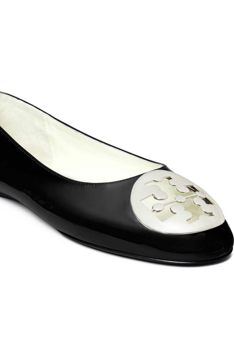Tory Burch 'Reva' Ballerina Flat, Alternate, color, Perfect Black/ Silver