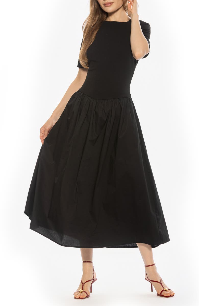 Alexia Admor Rowan Crewneck Midi Dress, Main, color, Black
