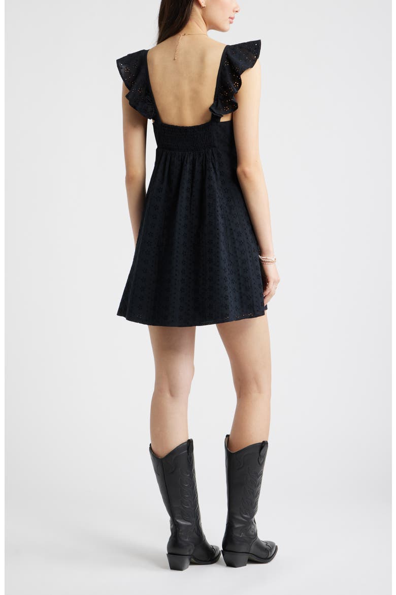Cotton Eyelet Flutter Sleeve Minidress, Alternate, color, BLACK