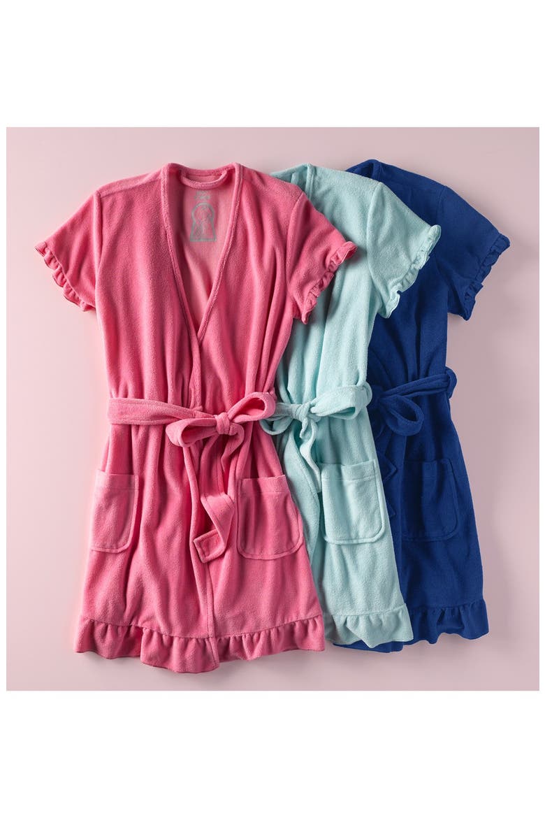 'Vintage' Ruffle Trim Terry Robe, Alternate, color, WHITE