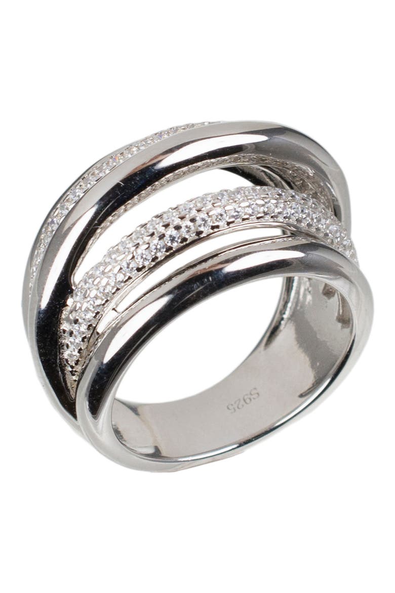 Pave CZ Multi-Row Criss-Cross Band Ring, Main, color, CLEAR/SILVER