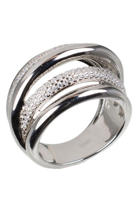 Pave CZ Multi-Row Criss-Cross Band Ring