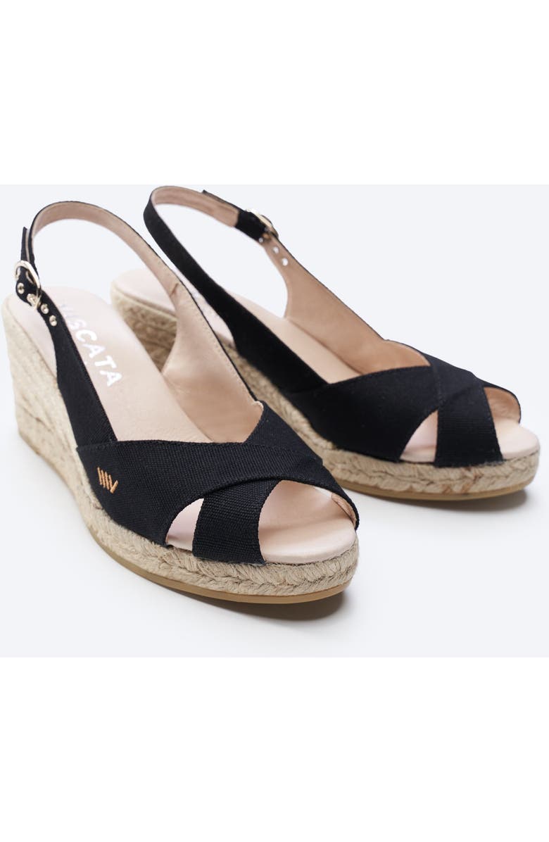 VISCATA Llansa Canvas Espadrille Sandal Wedges, Alternate, color, Black