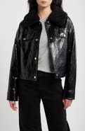 Michael Kors Faux Patent Leather & Faux Shearling Jacket