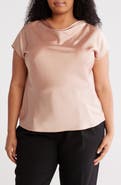 Renee C Cowl Neck Short Sleeve Satin Top