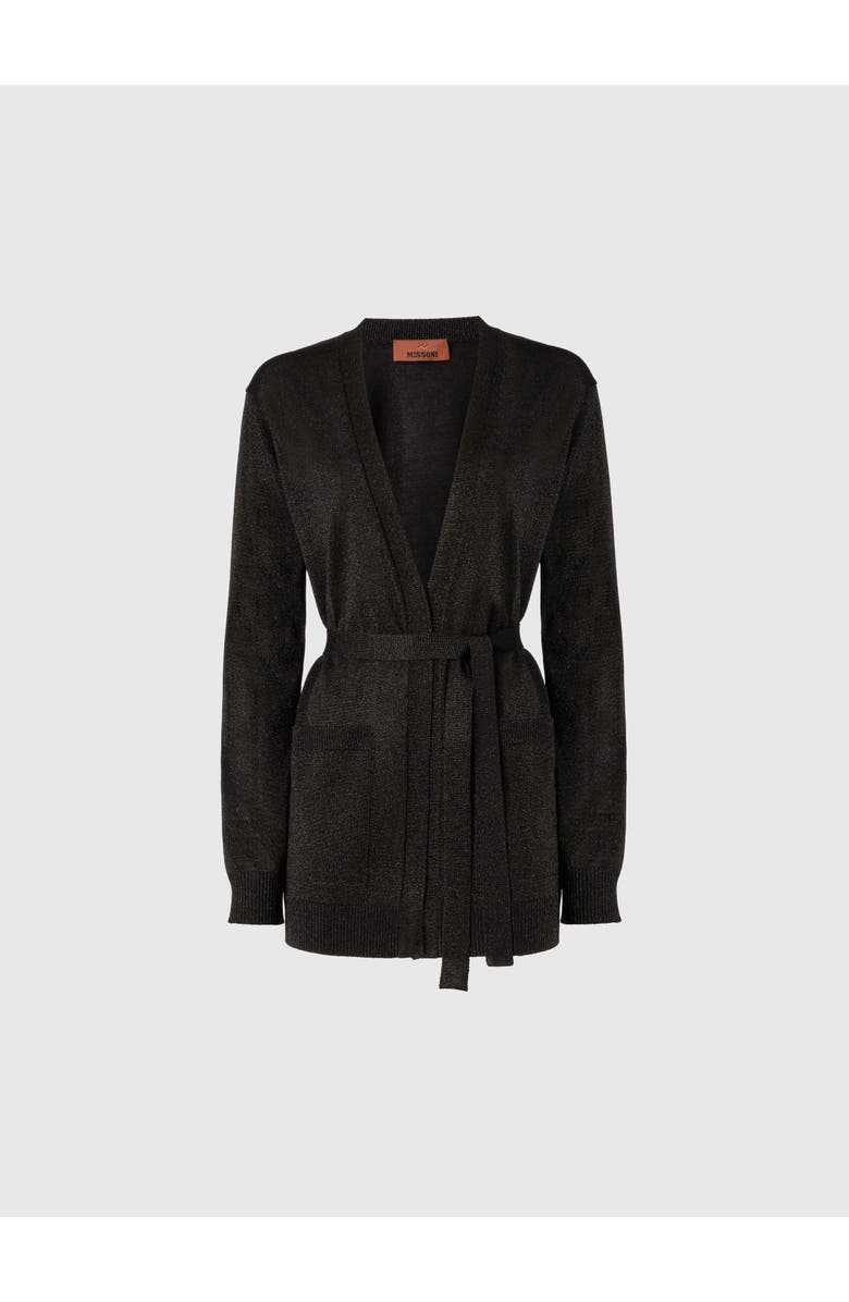 Missoni Cardigan With Belt In Lamé, Main, color, Black