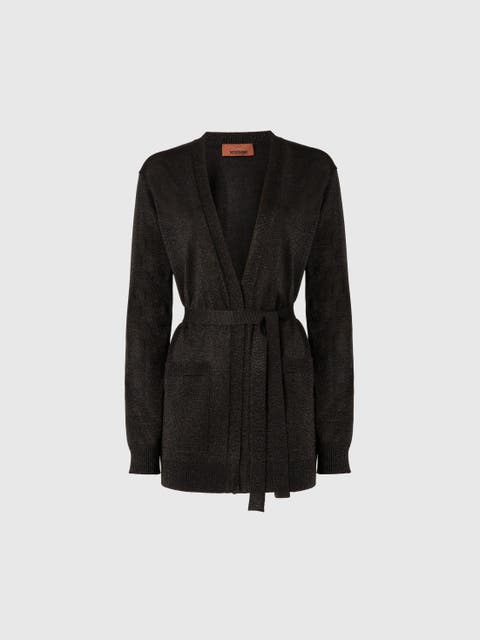Cardigan With Belt In Lamé