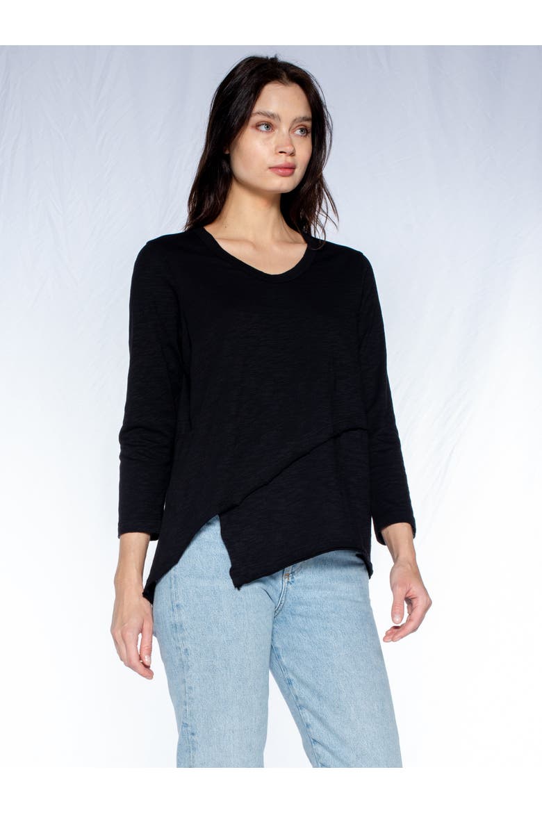 Crew 3/4 Sleeve EZ Cross Over Hem Shirt, Alternate, color, Grey Heather