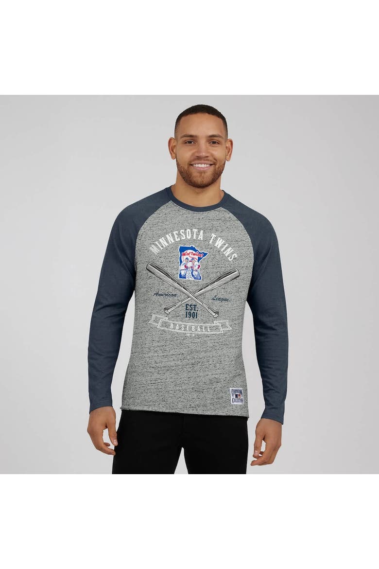 Men's Darius Rucker Collection by Fanatics  Heather Gray Minnesota Twins Raw Edge Raglan Long Sleeve Baseball T-Shirt, Alternate, color, Heather Gray