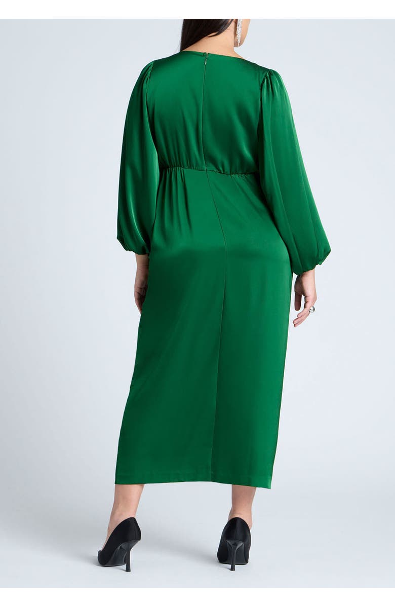 ELOQUII Satin Puff Sleeve Pleated Dress, Alternate, color, Black Onyx