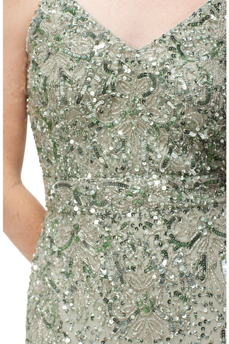 Occasion Embellished Sequin Beaded V Neck Evening Dress, Alternate, color, SAGE GREEN
