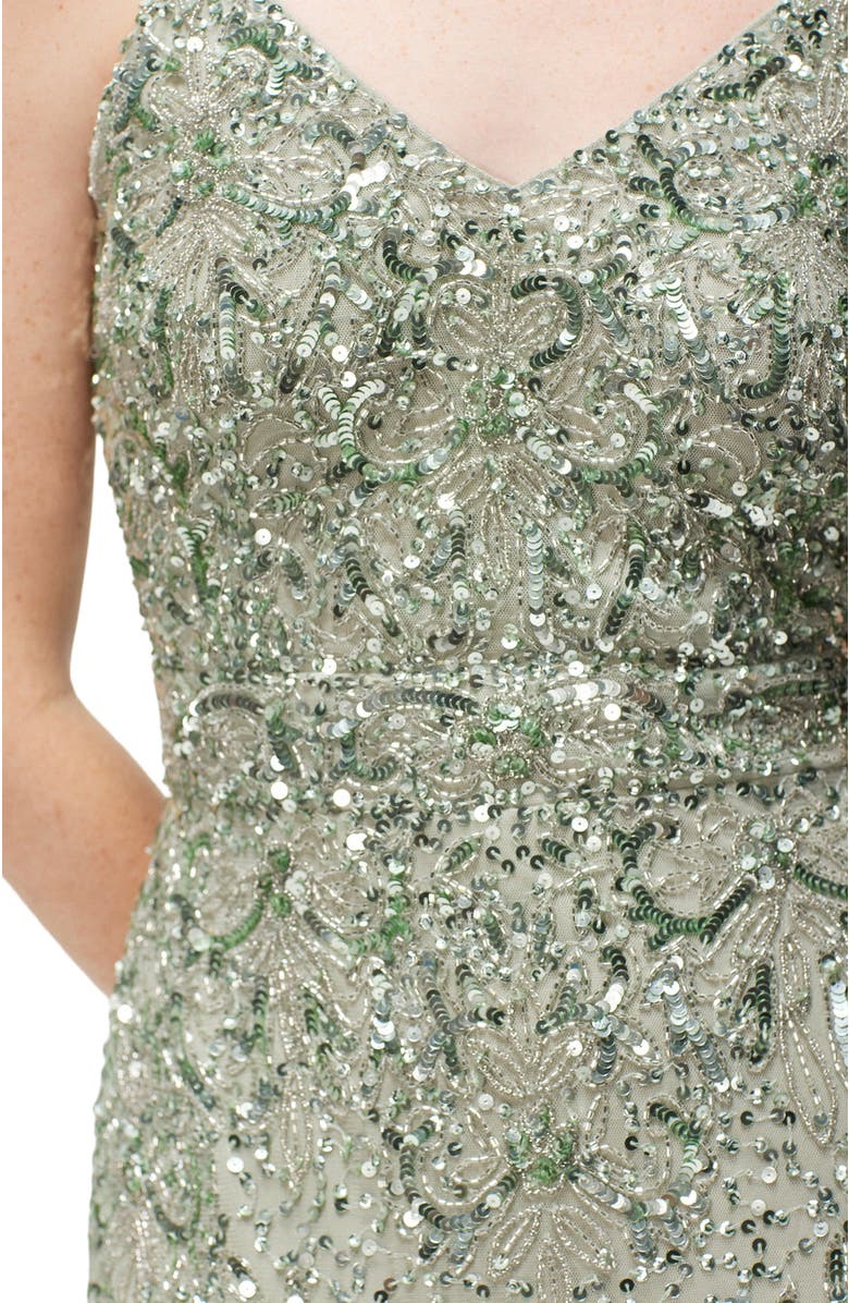 BEAUUT Occasion Embellished Sequin Beaded V Neck Evening Dress, Alternate, color,