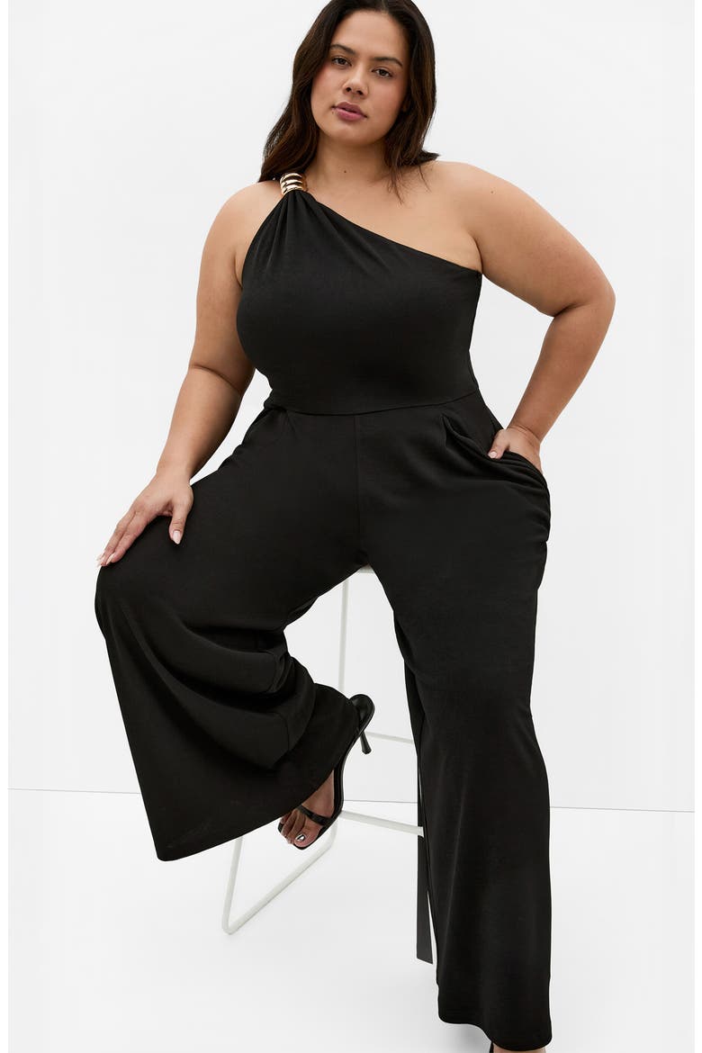Amber Asymmetric One-Shoulder Jumpsuit, Alternate, color, BLACK