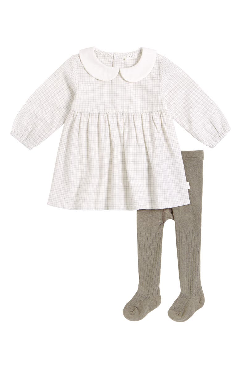 FIRSTS by Petit Lem Grid Print Organic Cotton Dress & Tights Set, Alternate, color, 