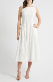 All in Favor Broderie Anglaise Fit & Flare Midi Dress