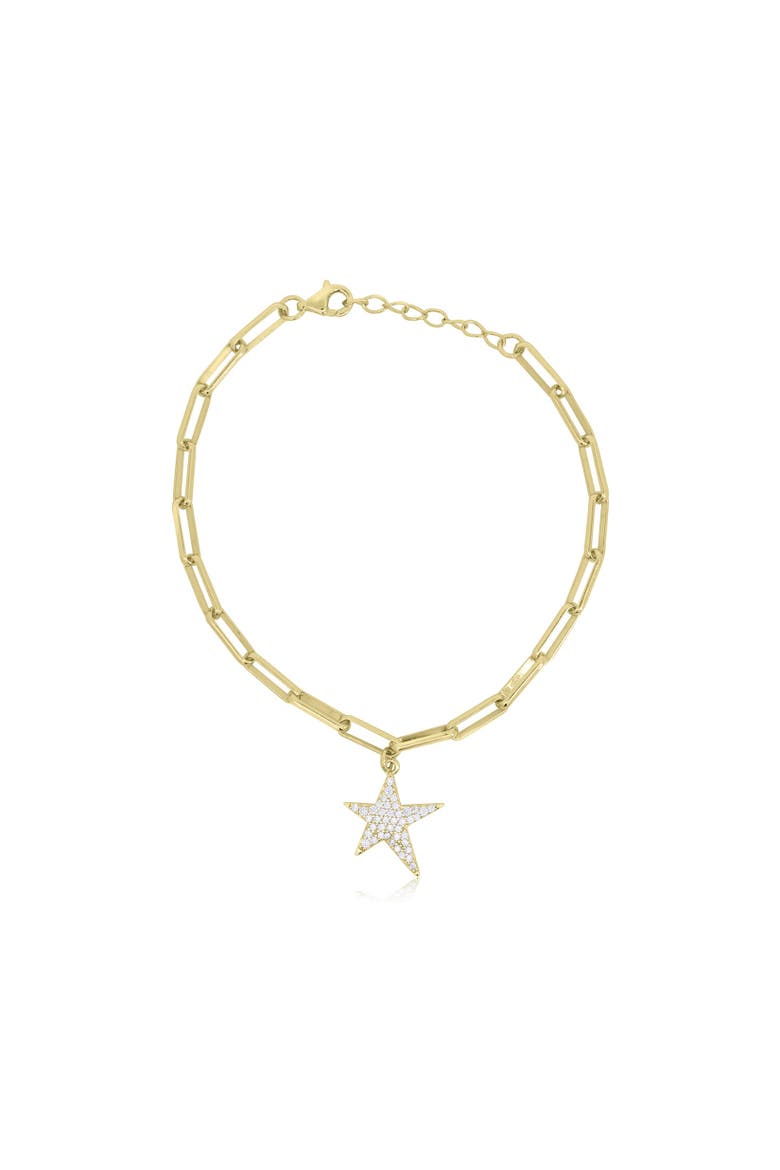 CZ Star Paperclip Charm Bracelet, Main, color, Gold Plated Sterling Silver