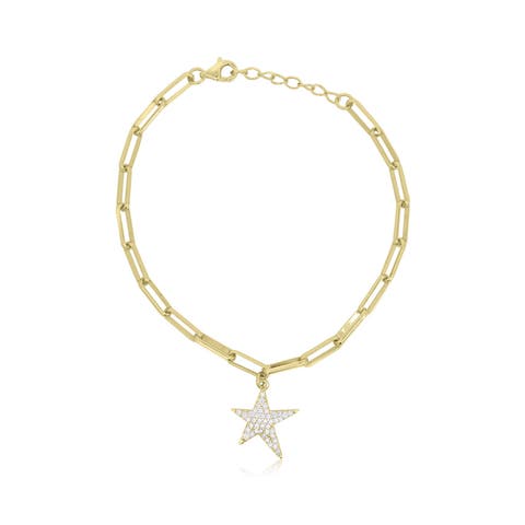 CZ Star Paperclip Charm Bracelet