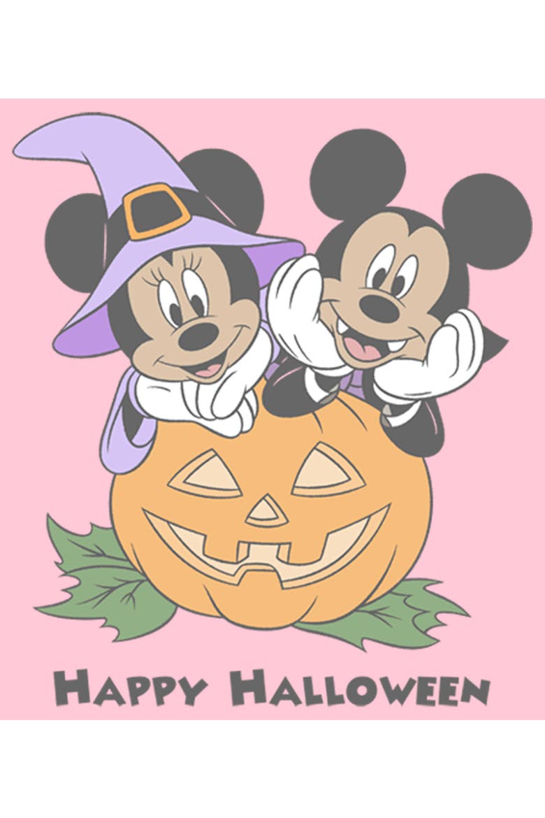 Girl's Disney Halloween Vampire Mickey & Minnie T-Shirt, Alternate, color, Light Pink