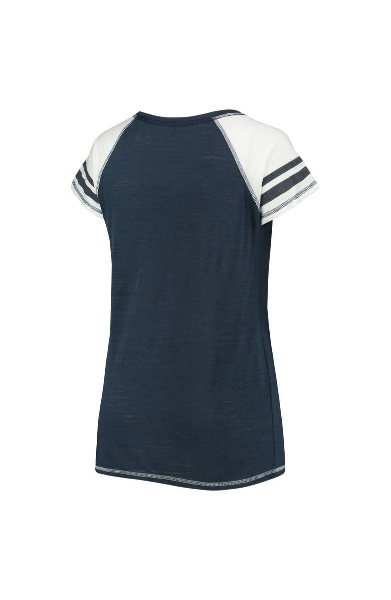 SOFT AS A GRAPE Women's Soft as a Grape Navy Minnesota Twins Curvy Colorblock Tri-Blend Raglan V-Neck T-Shirt, Alternate, color, 