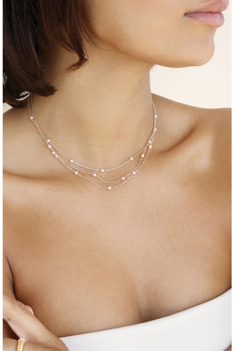 Perfect Pink Layered Imitaiton Pearl Station Necklace, Alternate, color, PINK