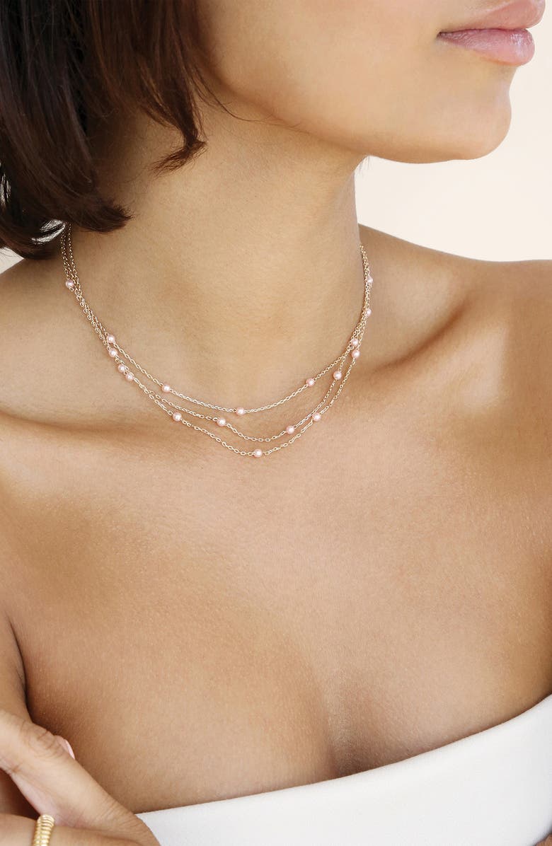 Ettika Perfect Pink Layered Imitaiton Pearl Station Necklace, Alternate, color, Pink