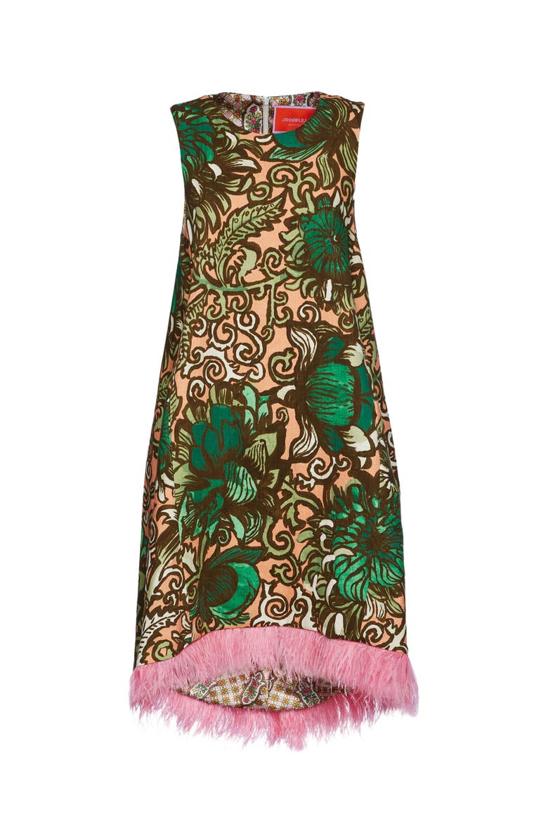 La DoubleJ La Scala High Dress With Feathers Anemone Pink Olive, Alternate, color, 