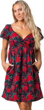 Hope & Henry Women's Organic Puff Sleeve Crossover Dress