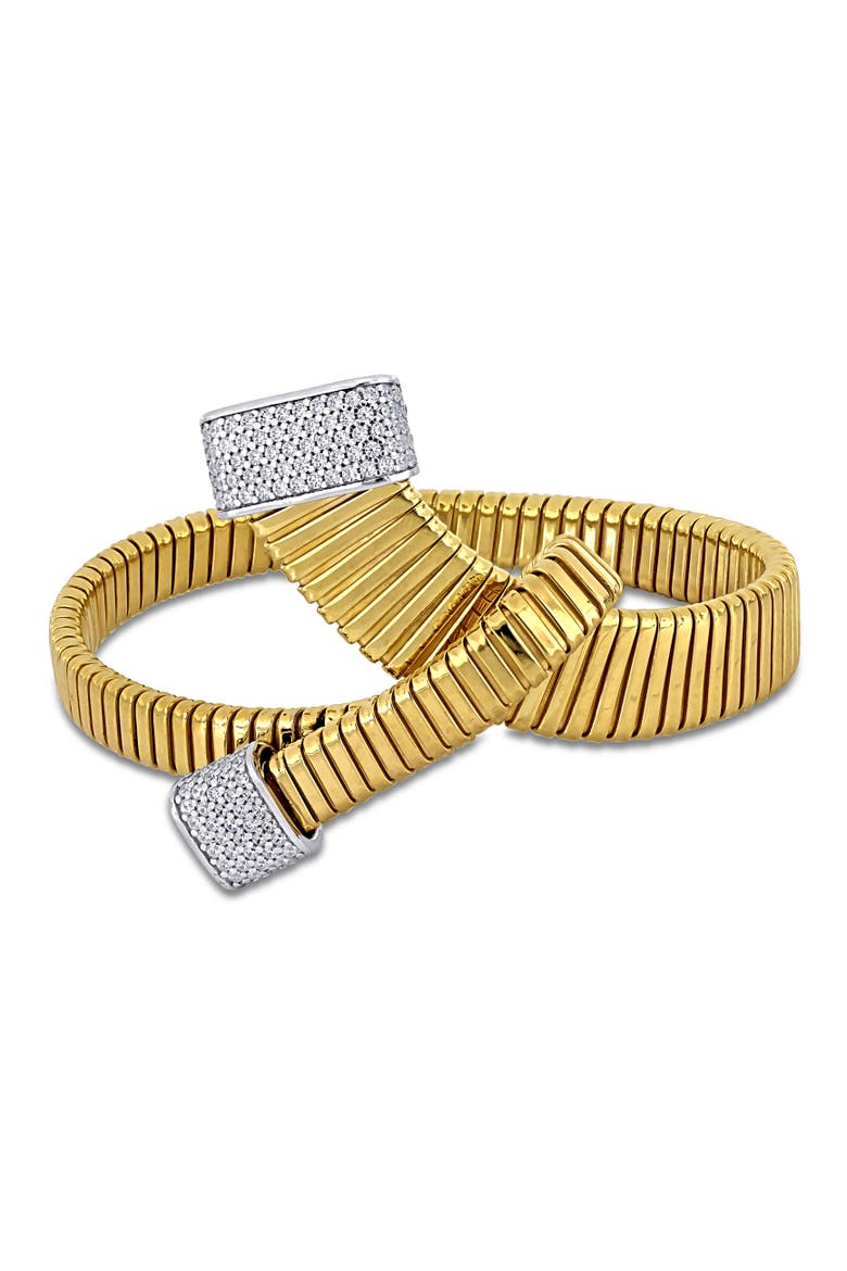 Cubic Zirconia Omega Folded Bangle Two-Tone, Main, color, Yellow-Plated